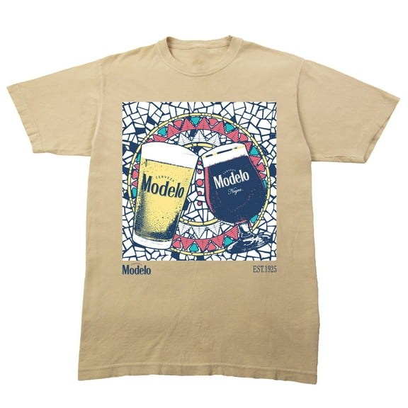 Modelo Wine, Glasses, Mosaic glass background EST 1925, Viva La Tradicion on Sand Vintage Short Sleeve Adult T-Shirt-3XL