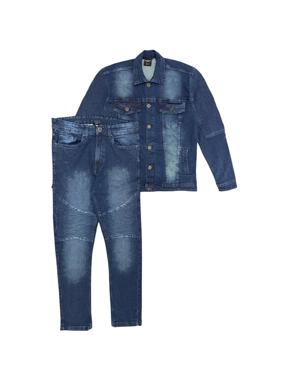 Men's Modern Biker Denim Jean Suit