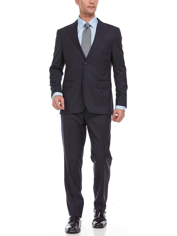 Men's Luxury Tailored Modern Fit 2-Piece Single Breasted 100% Wool Peak Lapel Suit