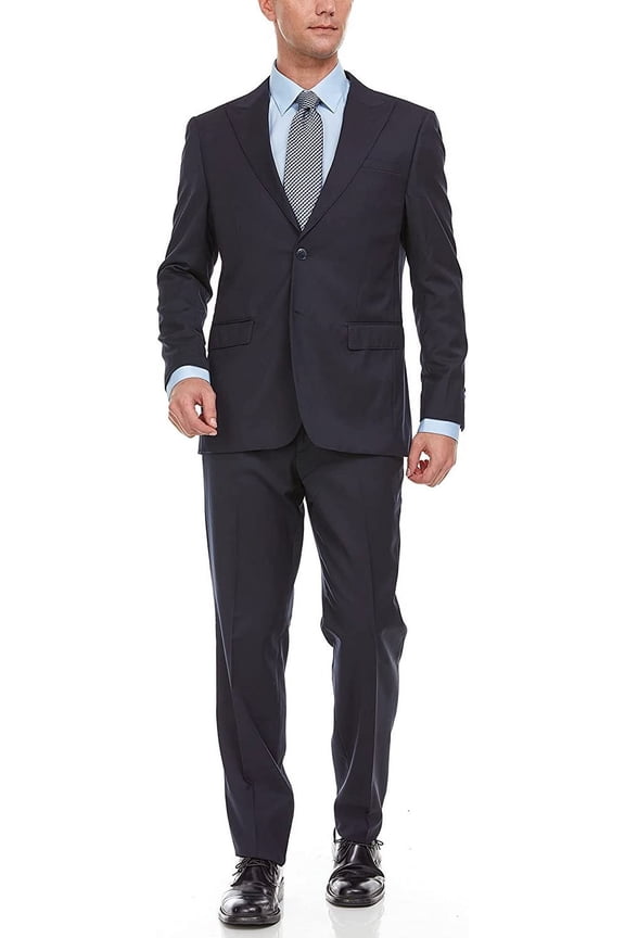 Men's Luxury Tailored Modern Fit 2-Piece Single Breasted 100% Wool Peak Lapel Suit