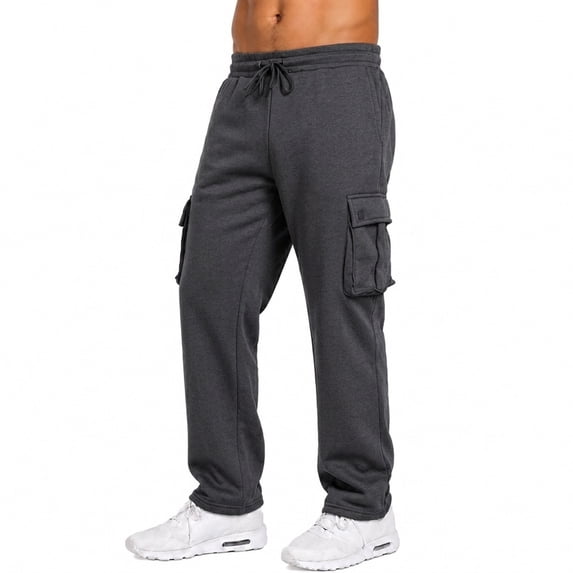 Men's Modern Fit Fleece Lined Jogger Sweatpants With Velcro Cargo Pockets (S-5XL)