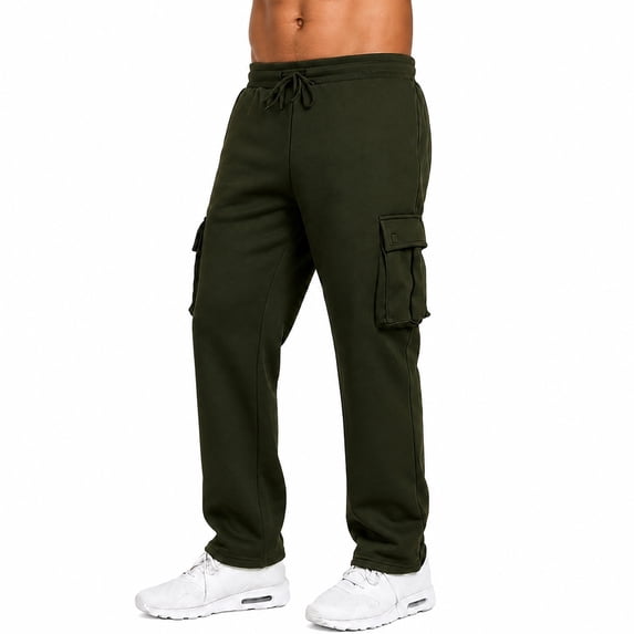 Men's Modern Fit Fleece Lined Jogger Sweatpants With Velcro Cargo Pockets (S-5XL)