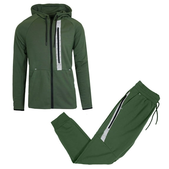 Men's Modern Fit Full Zip Tech Fleece Hoodie and Jogger 2-Piece Set with Reflective Trim Design