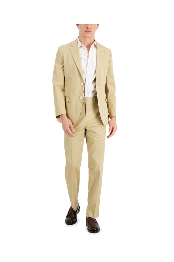 Men's Modern-Fit Stretch Cotton Solid Suit Khaki 36R