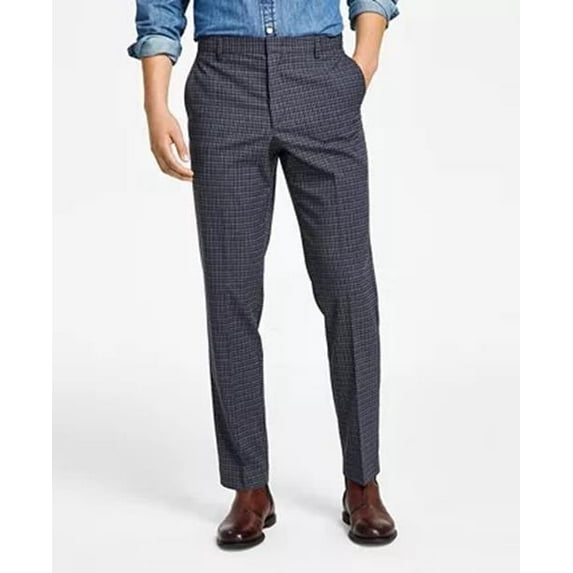 Men's Modern-Fit TH Flex Stretch Patterned Performance Pants Grey/Blue 38x32