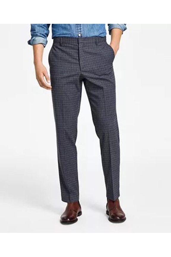 Men's Modern-Fit TH Flex Stretch Patterned Performance Pants Grey/Blue 38x32