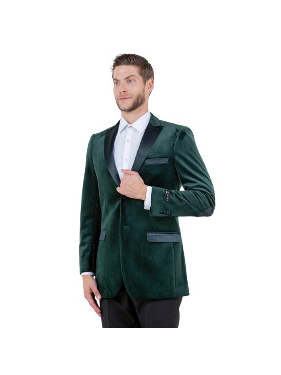 Men's Modern Fit Velvet Blazer w/ Elbow Patch