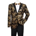 thumbnail image 1 of Men's Modern Fit Velvet Floral Paisley Foil Tuxedo Jacket in Gold & Black, 1 of 1