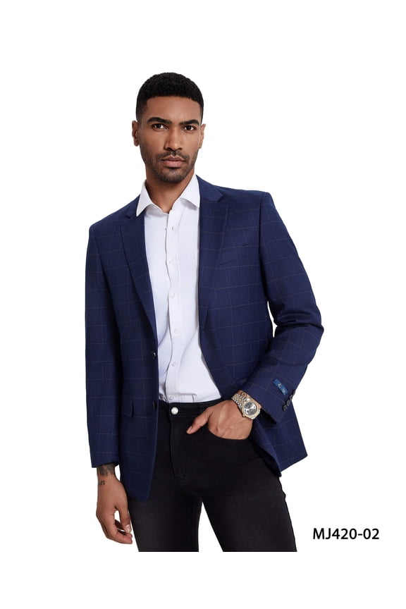 Men's Modern Fit Windowpane Sport Coat w/ Notch Lapel