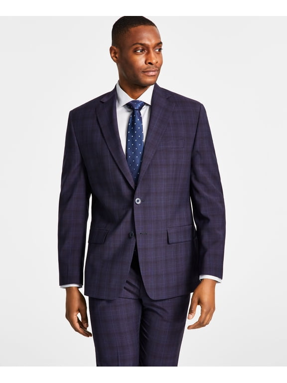 Men's Modern Fit Wool-Blend Plaid Suit Jacket Plum Plaid 48R