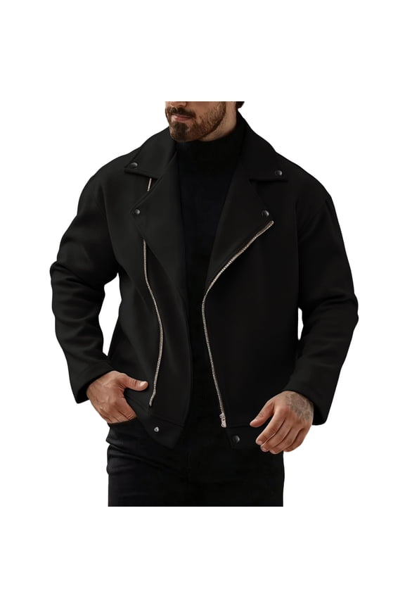 Men's Modern Motorcycle Jacket Lightweight Zip Up Long Sleeve Motorcycle Coat Slim Fit Lapel Outdoor Windbreak for Riding and Daily Casual Wear with Comfortable Design,Black,M