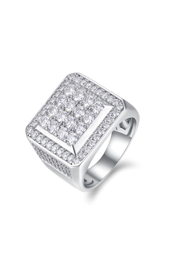 Men's Moissanite Ring 925 Sterling Silver Moissanite Pave Diamond Rings for Men D Color VVS1 Clarity Bling Cluster Cocktail Ring Size 8-12