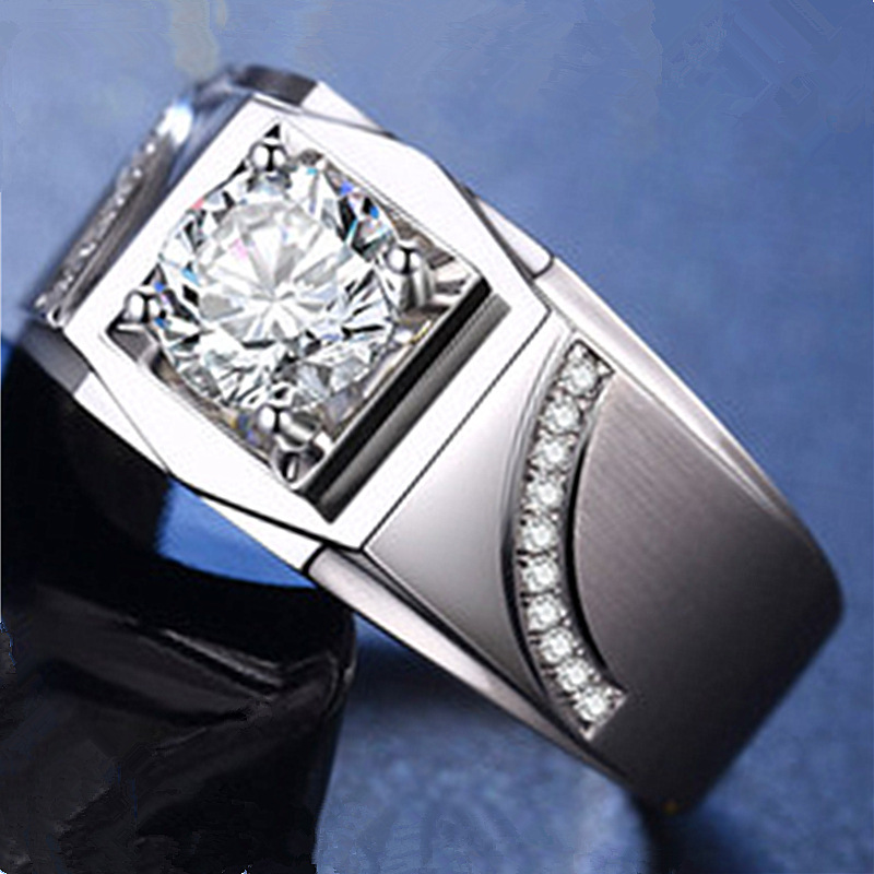 Men's Moissanite Wedding Rings 925 Sterling Silver Solitaire Diamond