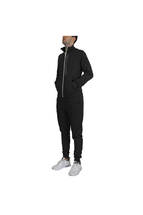 Men's Moisture Wicking Performance Active Sweater Track Jacket & Jogger 2-Piece Classic Set (Sizes, S-2XL)
