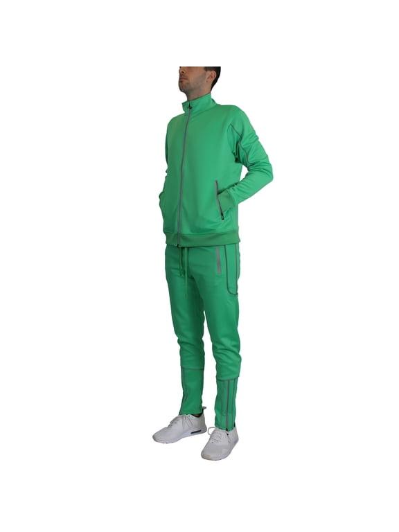 Men’s Moisture Wicking Quick Dry Performance Reflective Track Jacket & Jogger 2-Piece Set (Sizes, S-2XL)