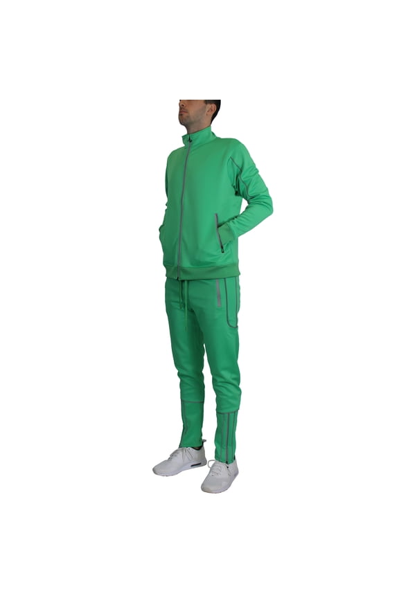 Men’s Moisture Wicking Quick Dry Performance Reflective Track Jacket & Jogger 2-Piece Set (Sizes, S-2XL)