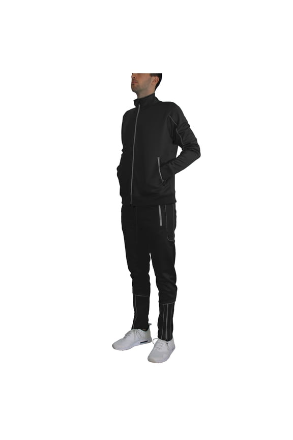 Men’s Moisture Wicking Quick Dry Performance Reflective Track Jacket & Jogger 2-Piece Set (Sizes, S-2XL)
