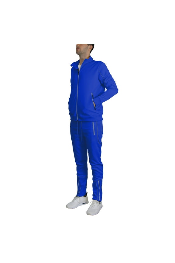 Men’s Moisture Wicking Quick Dry Performance Reflective Track Jacket & Jogger 2-Piece Set (Sizes, S-2XL)