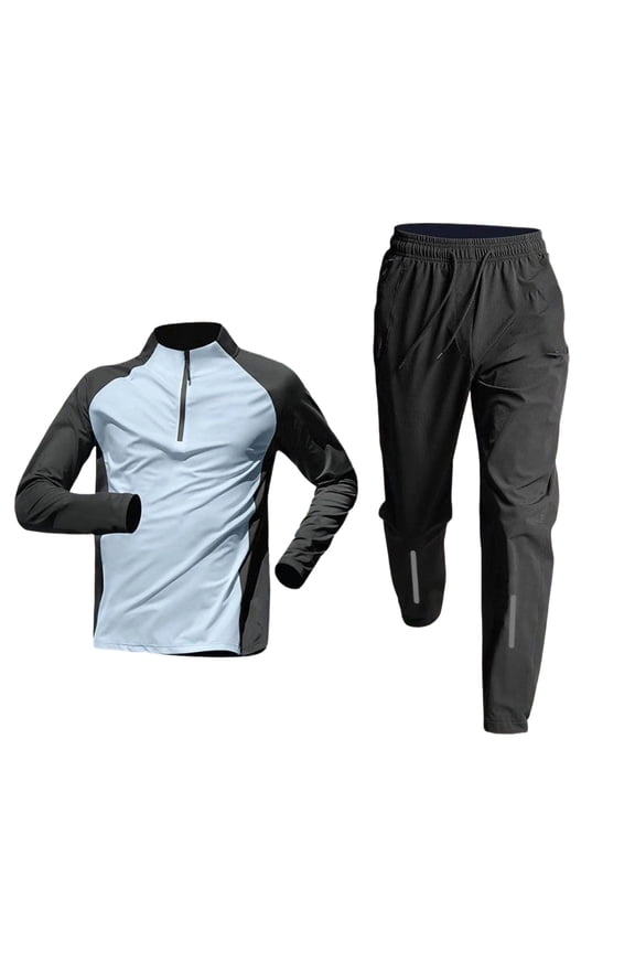 Men's Moisture Wicking Quick Dry Track Suits 2 Piece Outfits Quarter Zipper Mockneck Running Shirt Tracksuit & Joggers Sweatpants Sweatsuit Sets Big and Tall Size M-4XL Light Blue