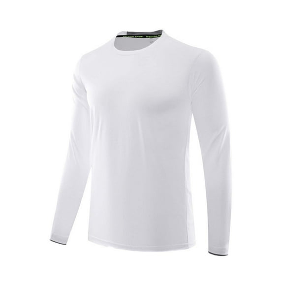 Men's Moisture Wicking T-shirts Long Sleeve Quick Dry Workout Gym Tops Round Neck Breathable Running Fitness Tees (2XL, White)