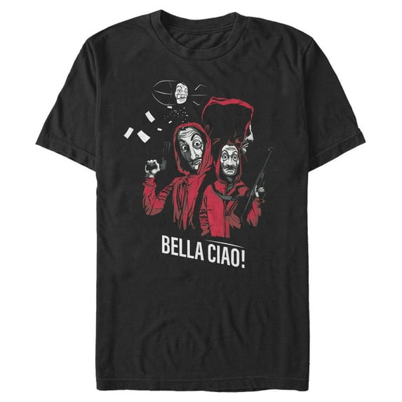 Men's Money Heist Bella Ciao Bandits Graphic Tee Black 2X Large