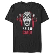 Mens Money Heist Bella Ciao Masked Criminals Graphic Tee Black X Large