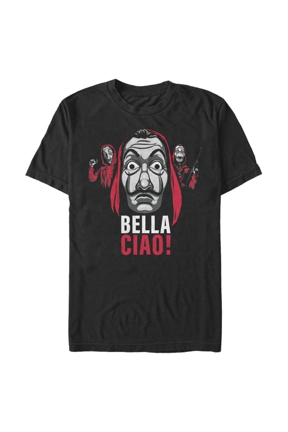 Men's Money Heist Bella Ciao Masked Criminals  Graphic Tee Black X Large