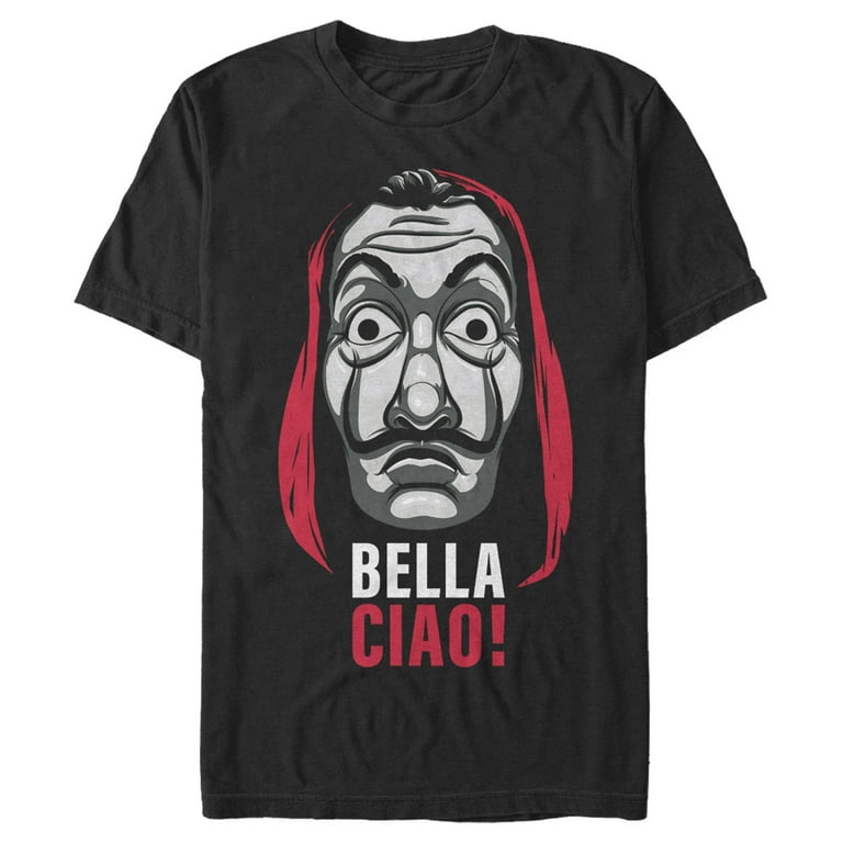 Men's Money Heist Salvador Dali Mask Graphic Tee Black Medium