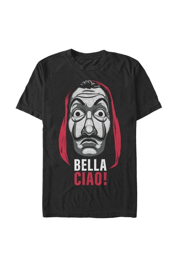 Men's Money Heist Salvador Dali Mask  Graphic Tee Black Medium