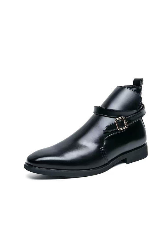 Men's Monk Strap Ankle Boots, Pointed Toe Dress Boots with Adjustable Buckle, Formal Business Chelsea Boots for Men, Black/Brown/Burgundy
