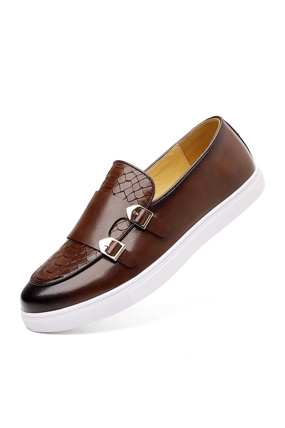 Men's Monk Strap Casual Loafers Business Comfortable Breathable Penny Loafers Non-slip Slip-On Driving Dress Shoes Brown 12 US