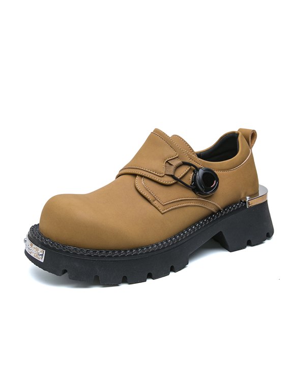 Men's Monk Strap Platform Dress Shoes, Adult Male Round Toe Fashion Footwear with Metal Ornament and Deep Ridged Thick Outsole for Daily Styling and Party Events