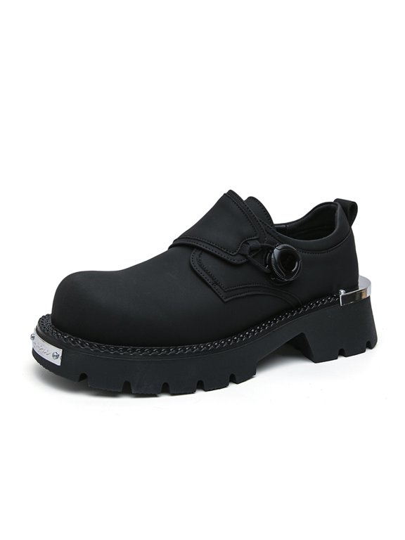 Men's Monk Strap Platform Dress Shoes, Adult Male Round Toe Fashion Footwear with Metal Ornament and Deep Ridged Thick Outsole for Daily Styling and Party Events