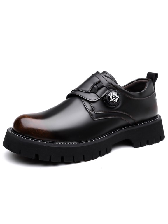 Men's Monk Strap Platform Dress Shoes with Decorative Rotary Buckle, Round Toe Lug Outsole for Business and Smart‑Casual Occasions