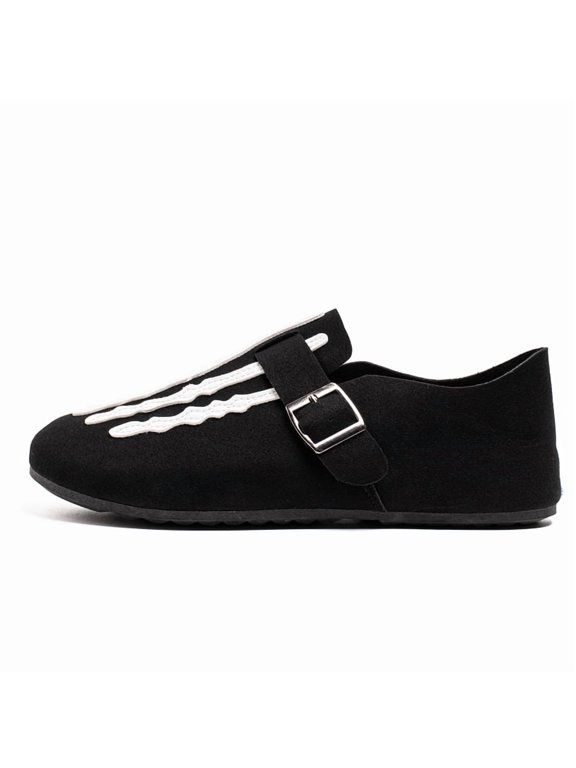 Men's Monk Strap Slip-On Casual Shoes, Adult Male Round Toe Suede Upper with Skeleton Pattern and Flat Outsole