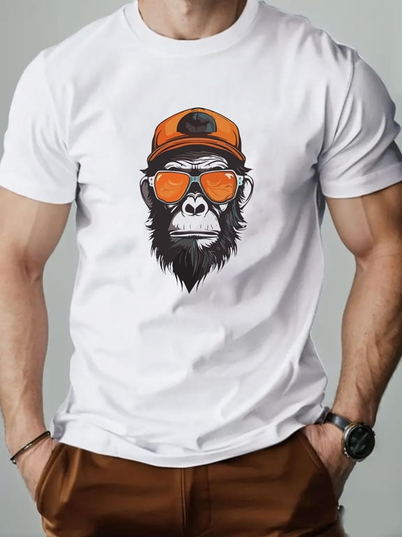 Men's Monkey Pattern Summer Casual Crew Neck Short T-Shirt Retro Print Graphic Streetwear For Men,Men T-shirt