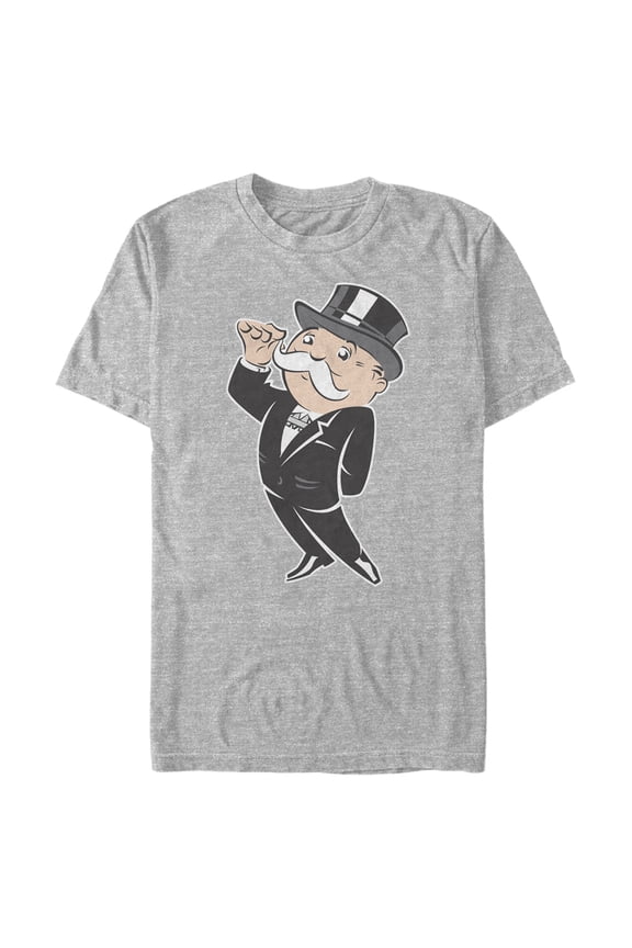 Men's Monopoly Uncle Pennybags Mustache Twirl Graphic Tee Athletic Heather 2X Large