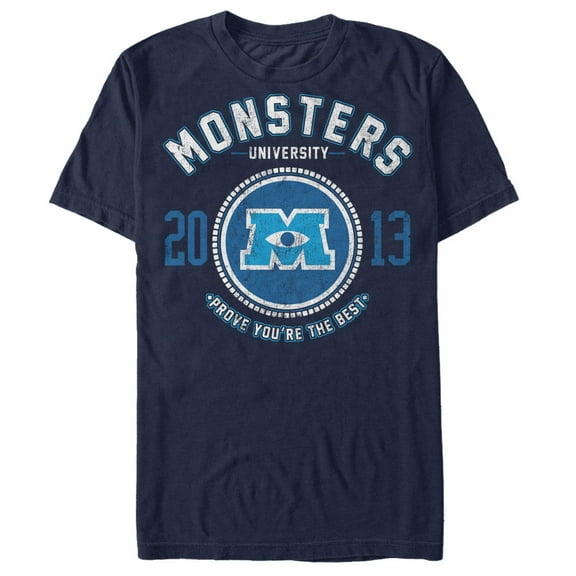 Men's Monsters Inc Best College Logo Graphic Tee Navy Blue Large