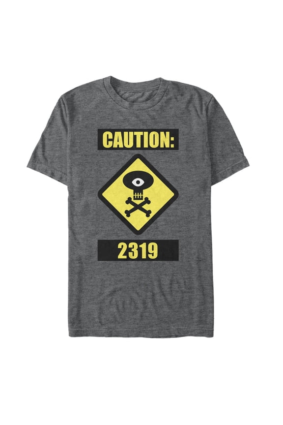 Men's Monsters Inc Caution 2319 Graphic Tee Charcoal Heather Large