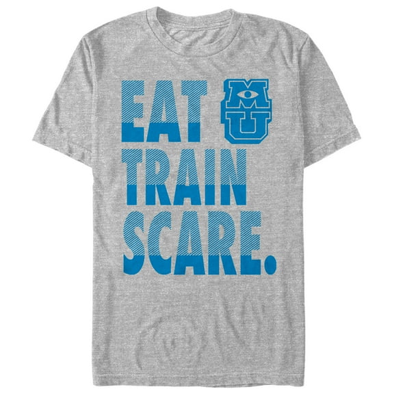 Men's Monsters Inc Eat Train Scare Motto  Graphic Tee Athletic Heather 3X Large