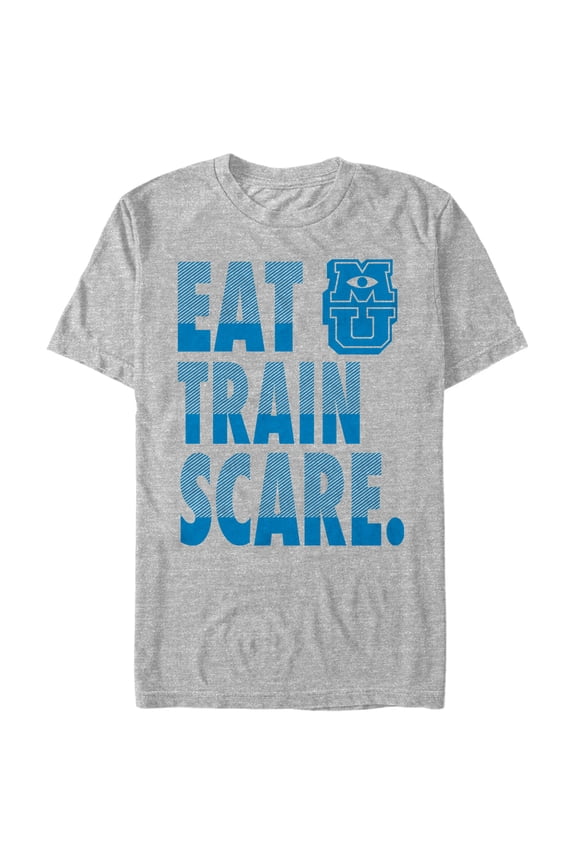 Men's Monsters Inc Eat Train Scare Motto Graphic Tee Athletic Heather Medium