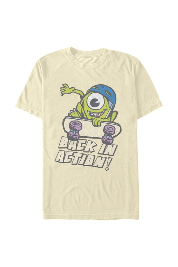 Men's Monsters Inc Mike Back in Action Graphic Tee Cream Medium