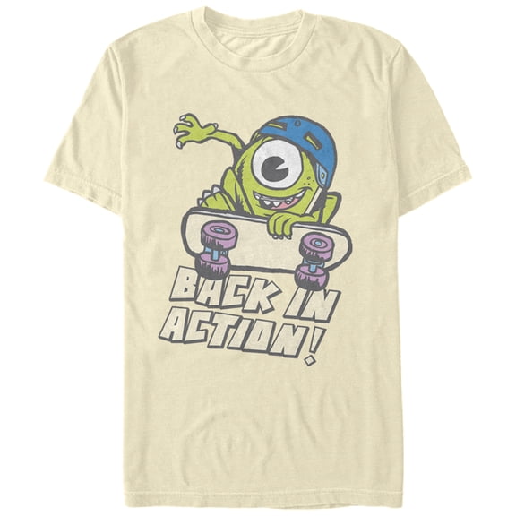 Men's Monsters Inc Mike Back in Action Graphic Tee Cream Small