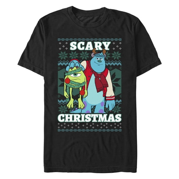 Men's Monsters Inc Monsters Inc. Mike and Sully Scary Christmas Graphic Tee Black Large