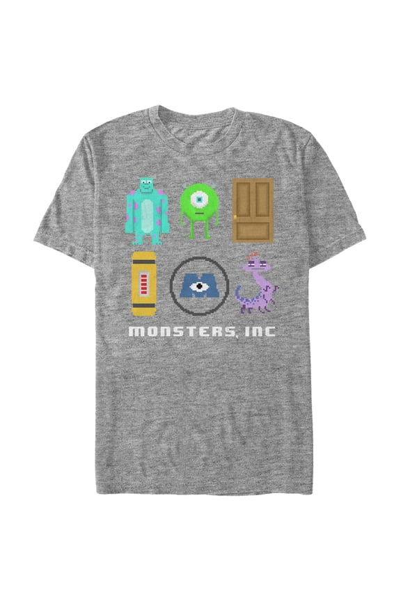 Men's Monsters Inc Pixel Scarers  Graphic Tee Athletic Heather Large
