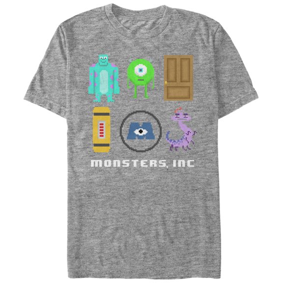 Men's Monsters Inc Pixel Scarers  Graphic Tee Athletic Heather X Large