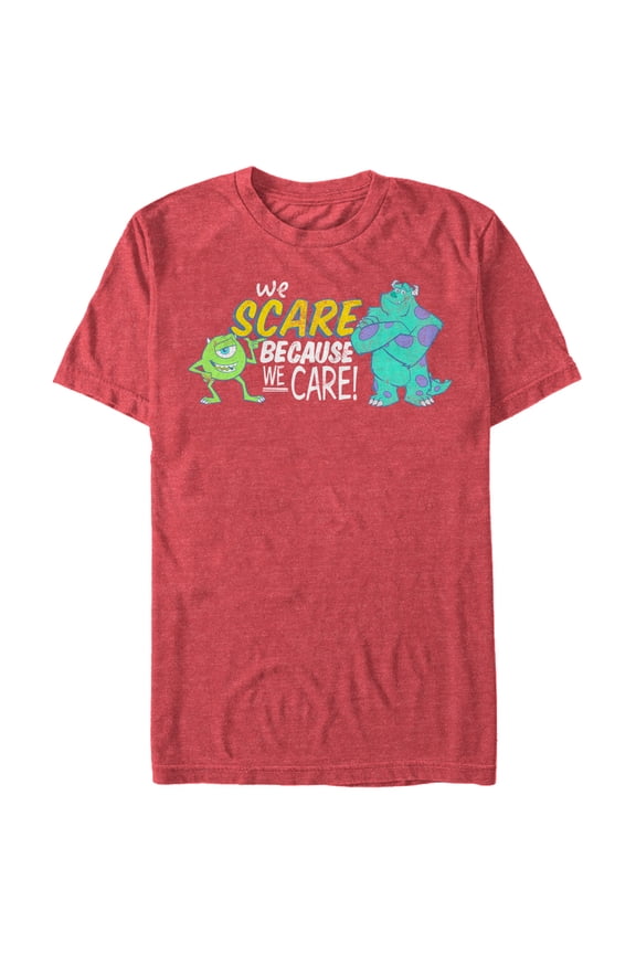 Men's Monsters Inc We Scare Because We Care Monsters Graphic Tee Red Heather Large