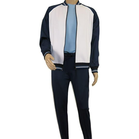 Men's Monte Carlo Turkey Jogging Suit 2pc Jump Set Stretchable 95192 Blue White