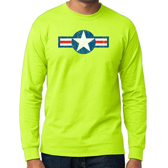 Men's More Distressed Airforce Long Sleeve T-shirt - Safety Green, XL