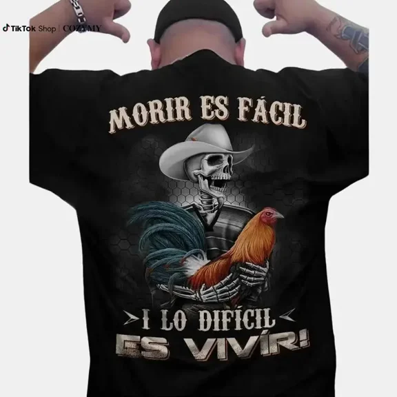 Men's Moris Es Facil Mexican Style T-Shirt, Big Rooster Gamefowl Shirt, Father's Day Ideal Gift, Shirt For Dad For Husband For HimCotton Menswear Casual Top